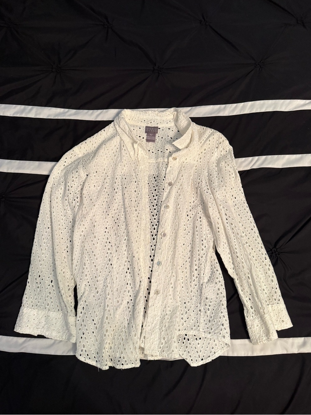 White Eyelet Button-Up Shirt